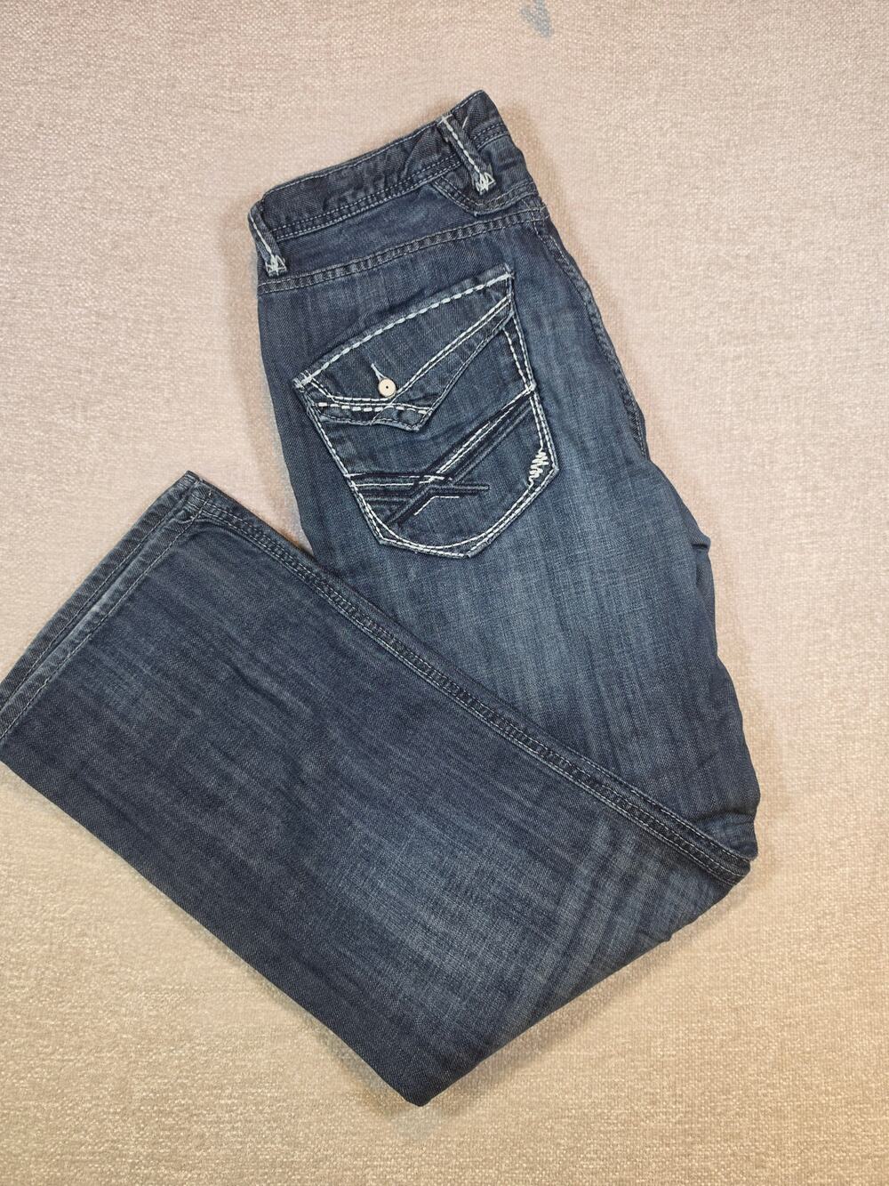 BKE Tyler Straight Leg Jeans Dark Wash Flap Pocket Thick Stitch Men Size 33R